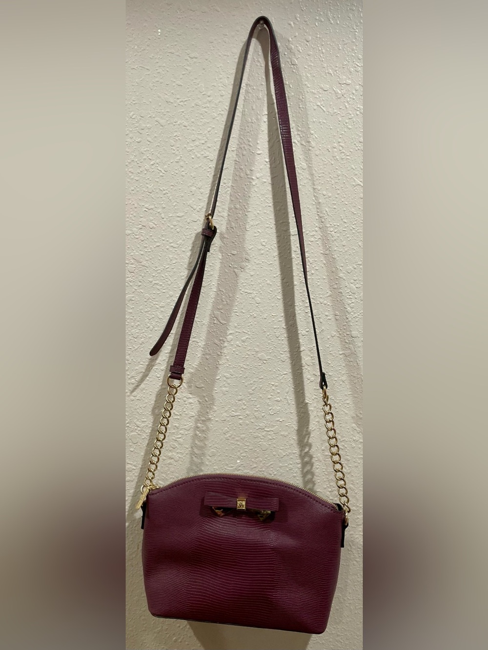 Women's Crossbody Bag in Plum with Gold Chain Strap Anne Klein